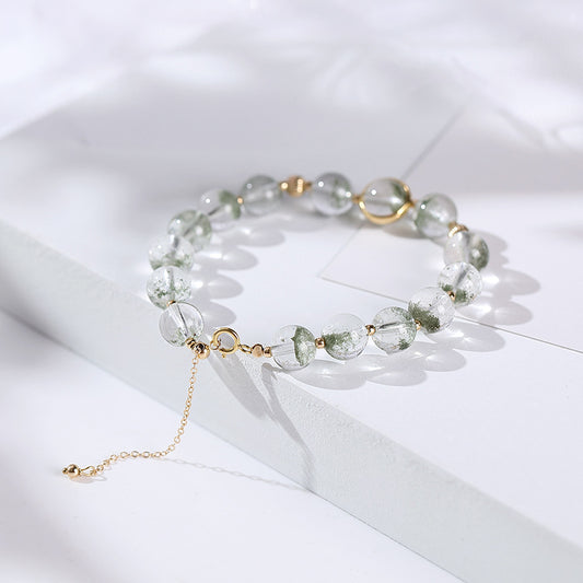 925 Sterling Silver 14K Gold Pink Quarts Moonstone Agate Bracelet