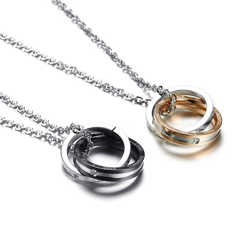 Titanium Steel Rose Gold Cubic Zirconia Couple Necklace