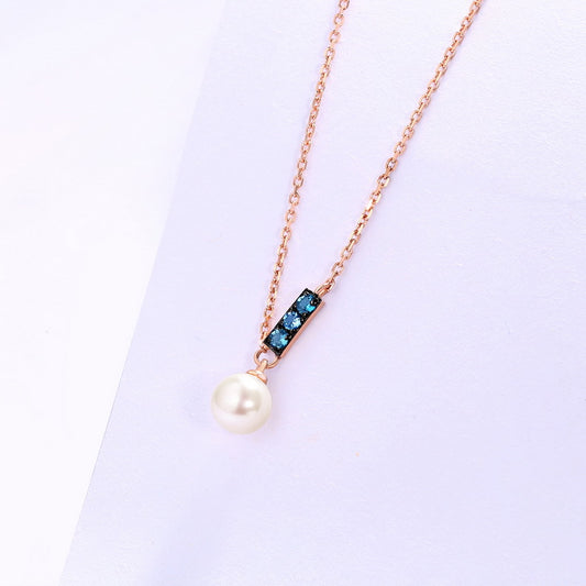 14K Rose Gold London Blue Zicron and Pearl Necklace