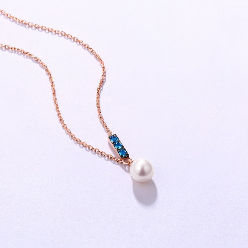 14K Rose Gold London Blue Zicron and Pearl Necklace