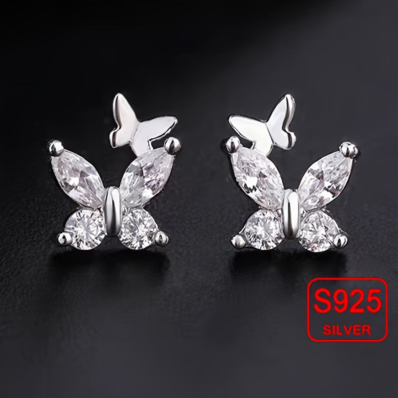 925 Sterling Silver Zircon Butterfly Earrings