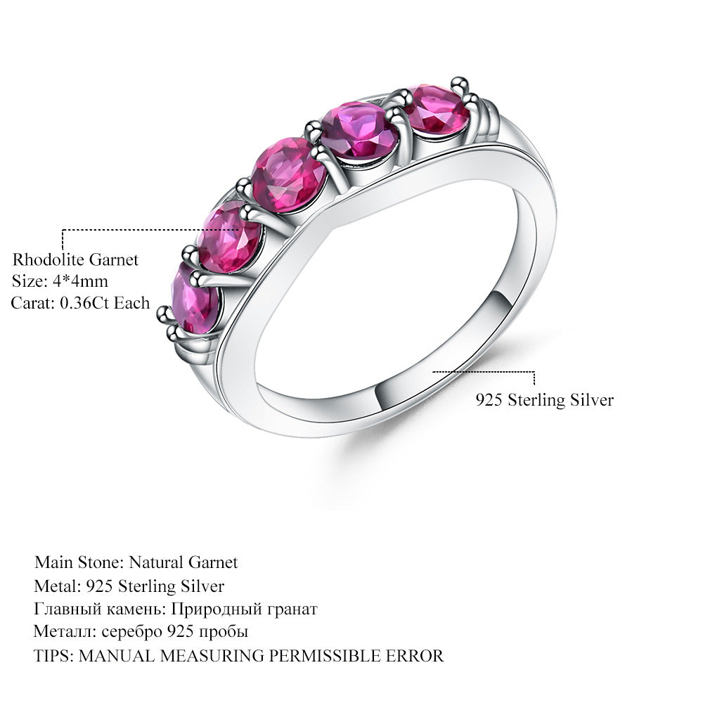 925 Sterling Silver Natural Rose Garnet Ring