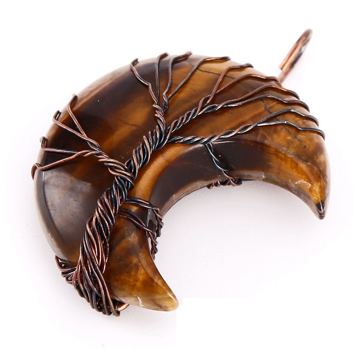 Crafted Sliver Natural Amethyst Jade Quarts Opal Tiger Eye Onyx Crystal Moon Tree Pendant Necklace