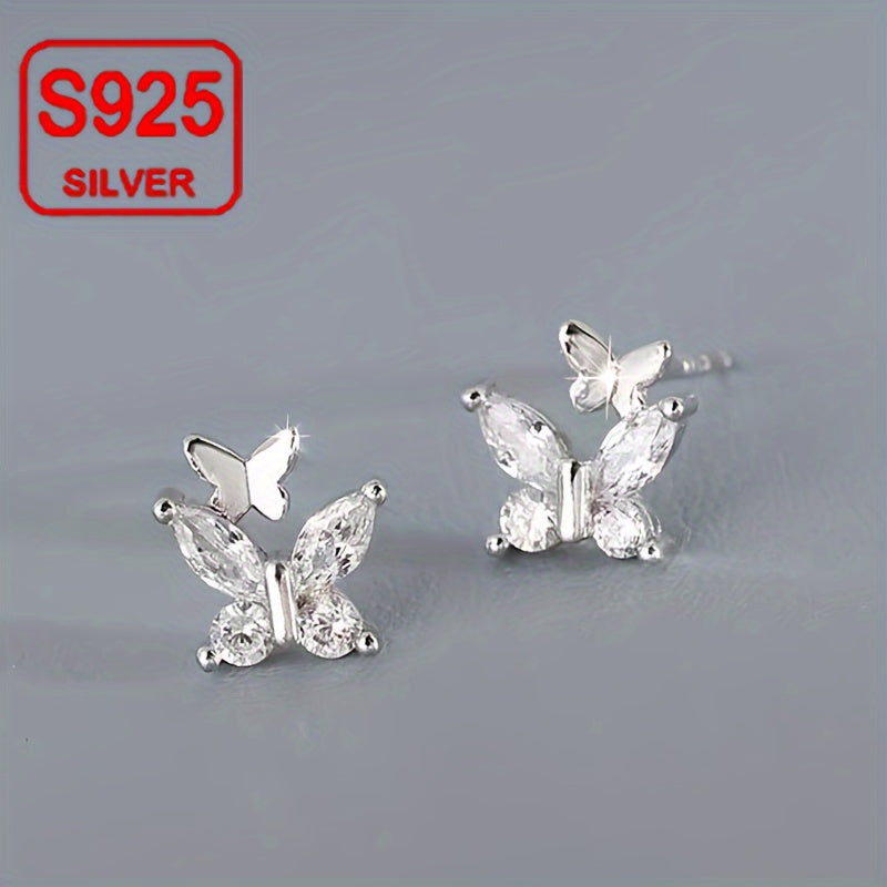 925 Sterling Silver Zircon Butterfly Earrings
