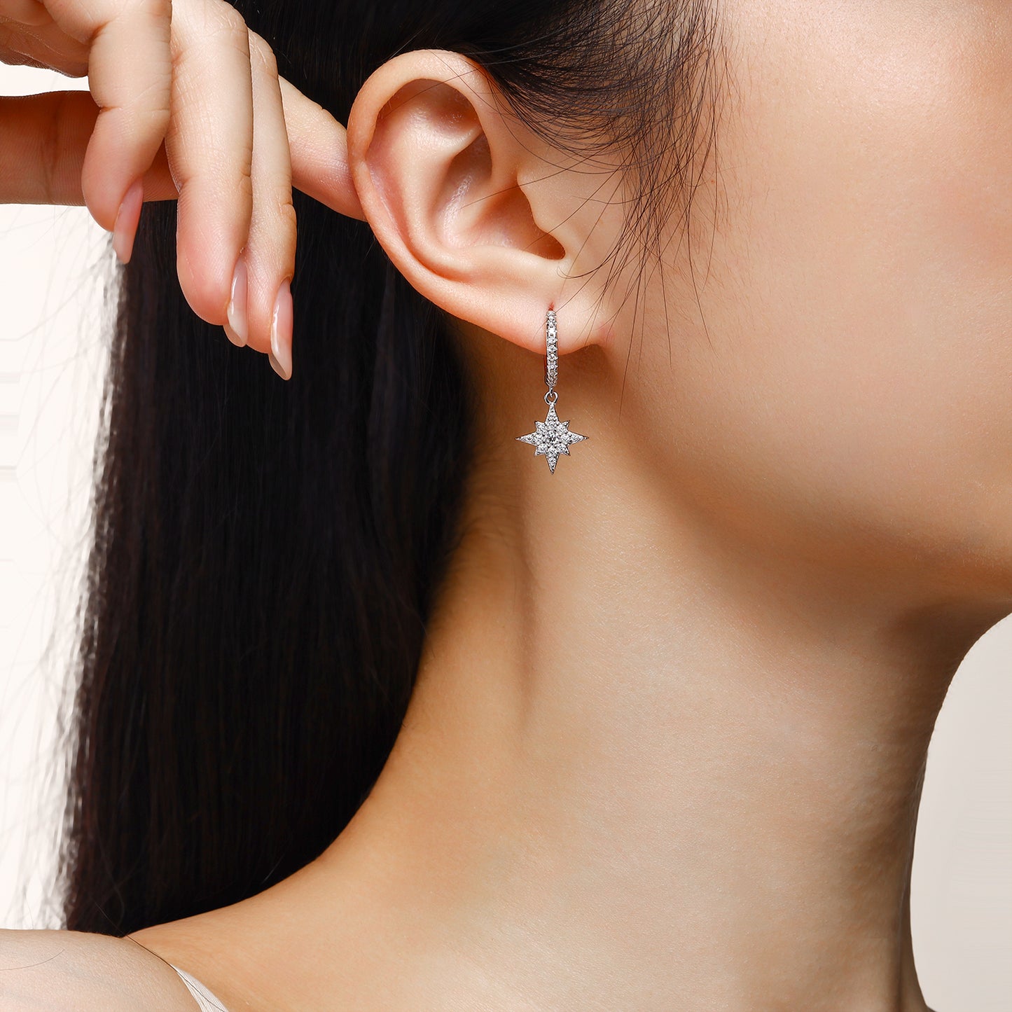 925 Sterling Silver Platinum Moissanite Star and Moon Earrings