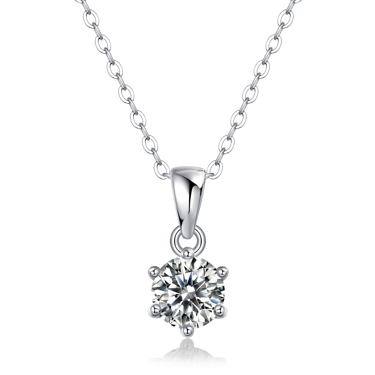 925 Sterling Silver Platinum 1-carat or 2-carat Moissanite Solitaire Necklace