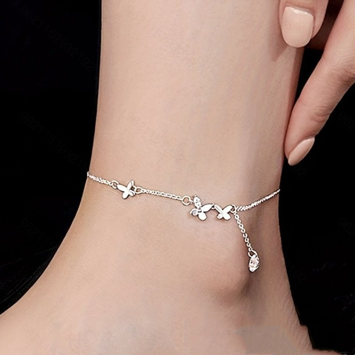 925 Sterling Silver Butterfly Anklet