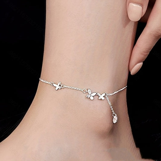 925 Sterling Silver Butterfly Anklet