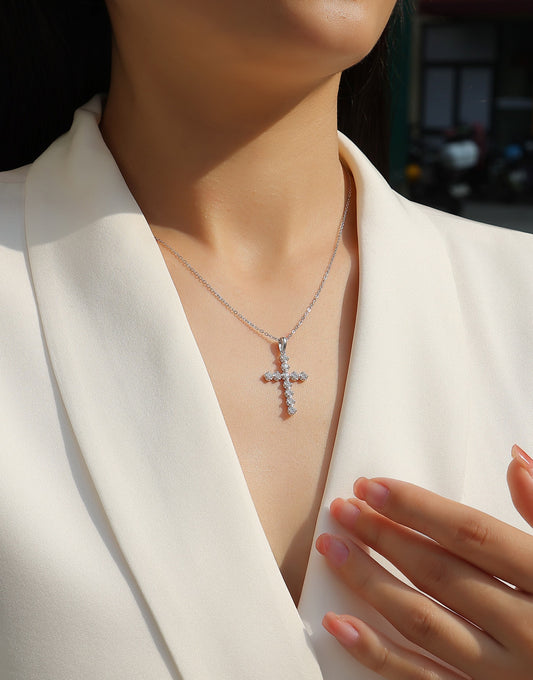 925 Sterling Silver Platinum Gold Moissanite Cross Necklace