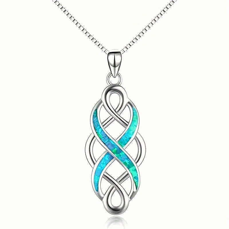 Silver Opal Irish Celtic Knot Necklace