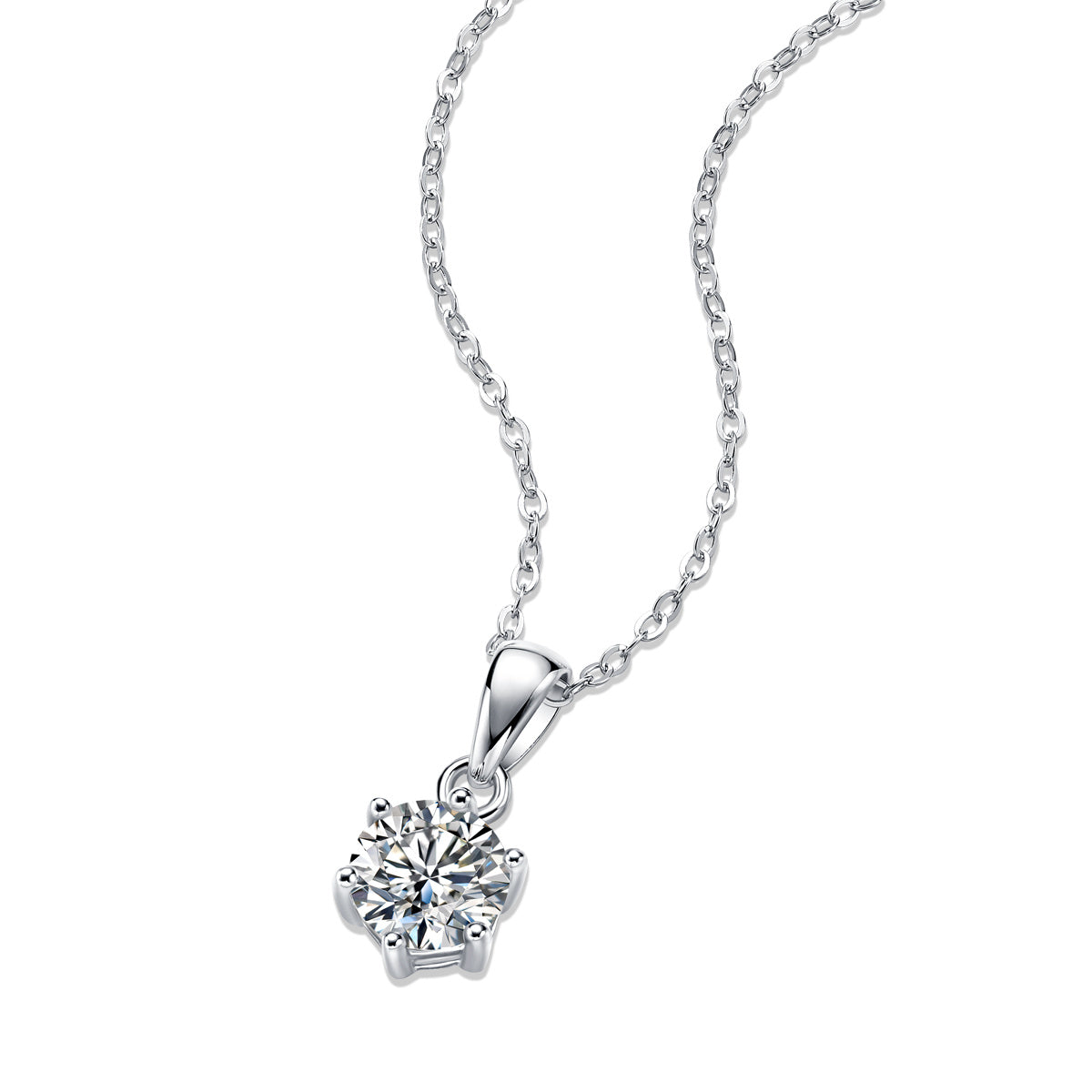 925 Sterling Silver Platinum 1-carat or 2-carat Moissanite Solitaire Necklace