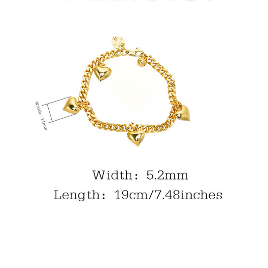 24K Pure Gold Filled Heart Bracelet