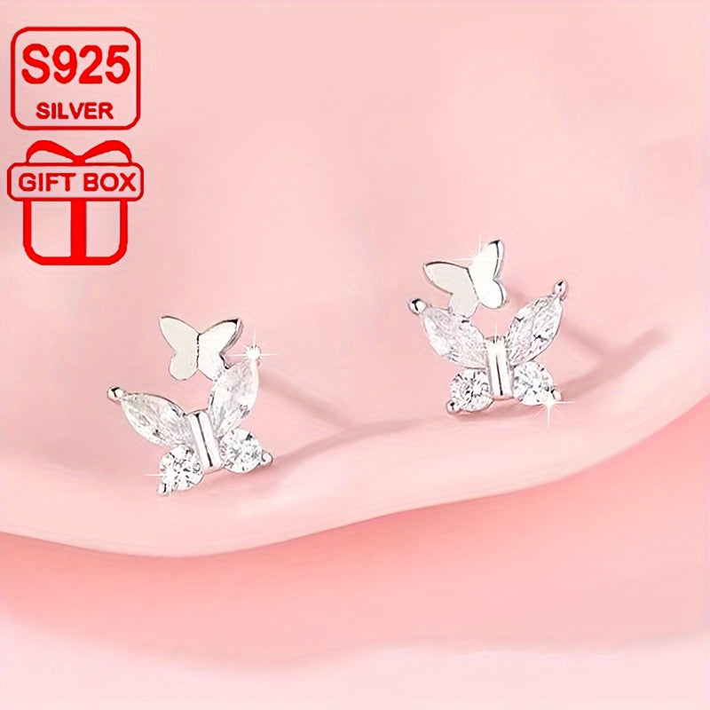 925 Sterling Silver Zircon Butterfly Earrings