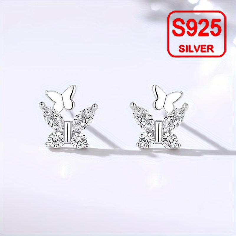 925 Sterling Silver Zircon Butterfly Earrings