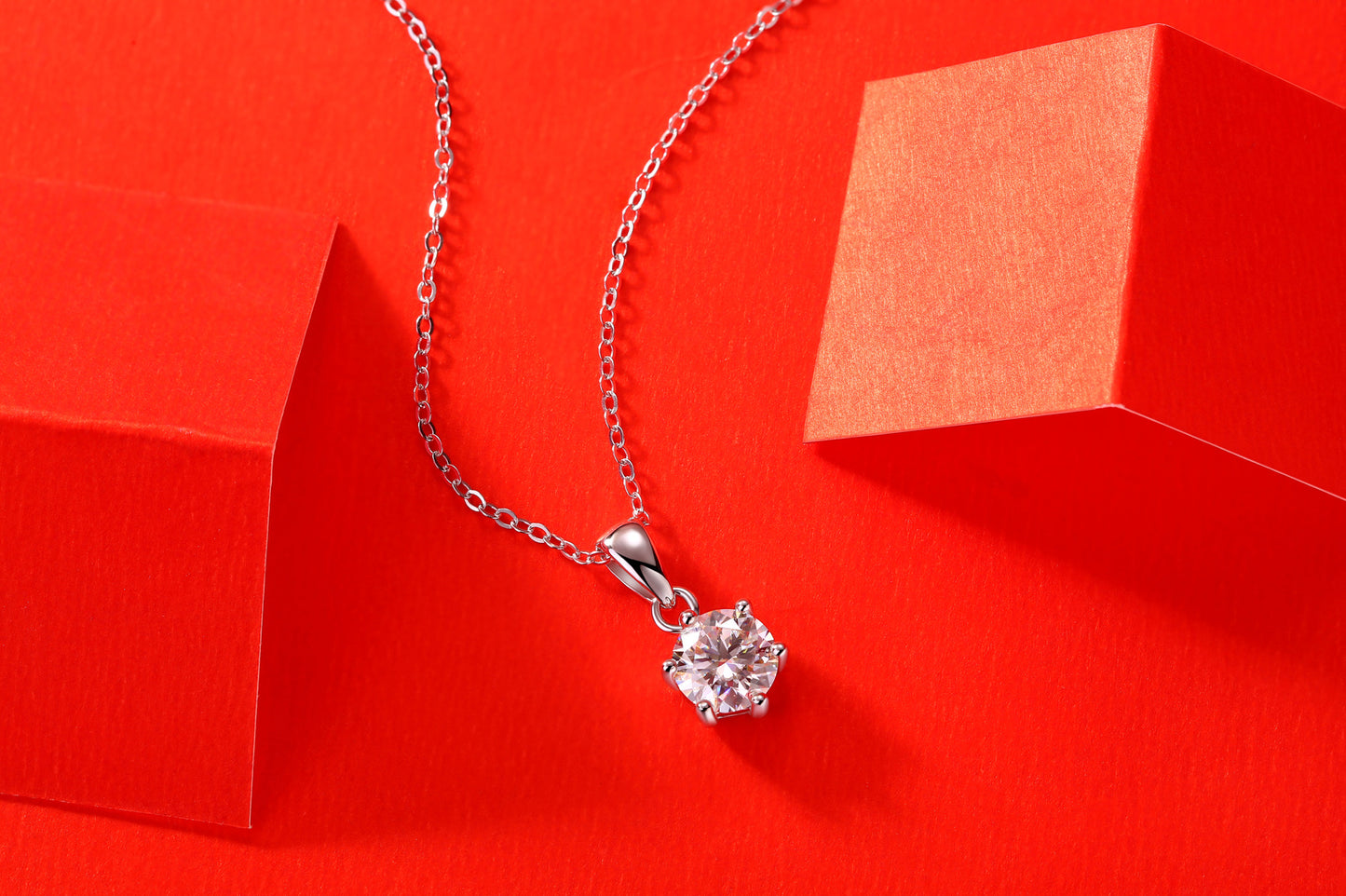 925 Sterling Silver Platinum 1-carat or 2-carat Moissanite Solitaire Necklace