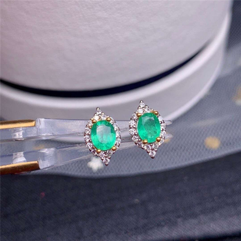 925 Sterling Silver Zicron and Natural Emerald Earrings