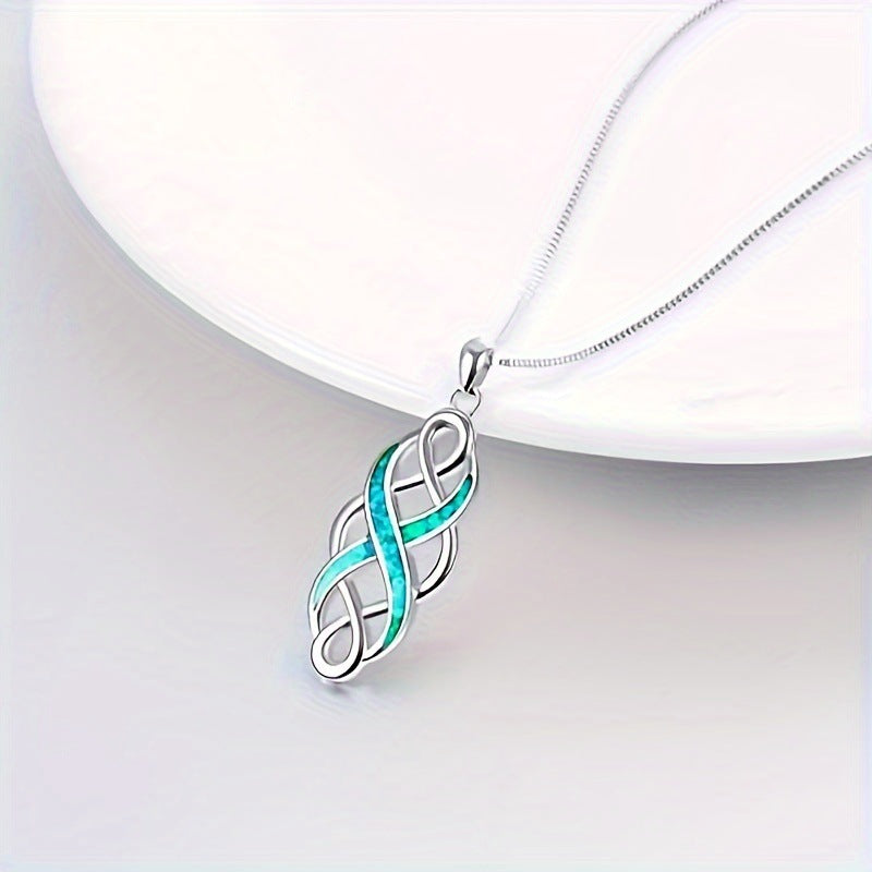 Silver Opal Irish Celtic Knot Necklace