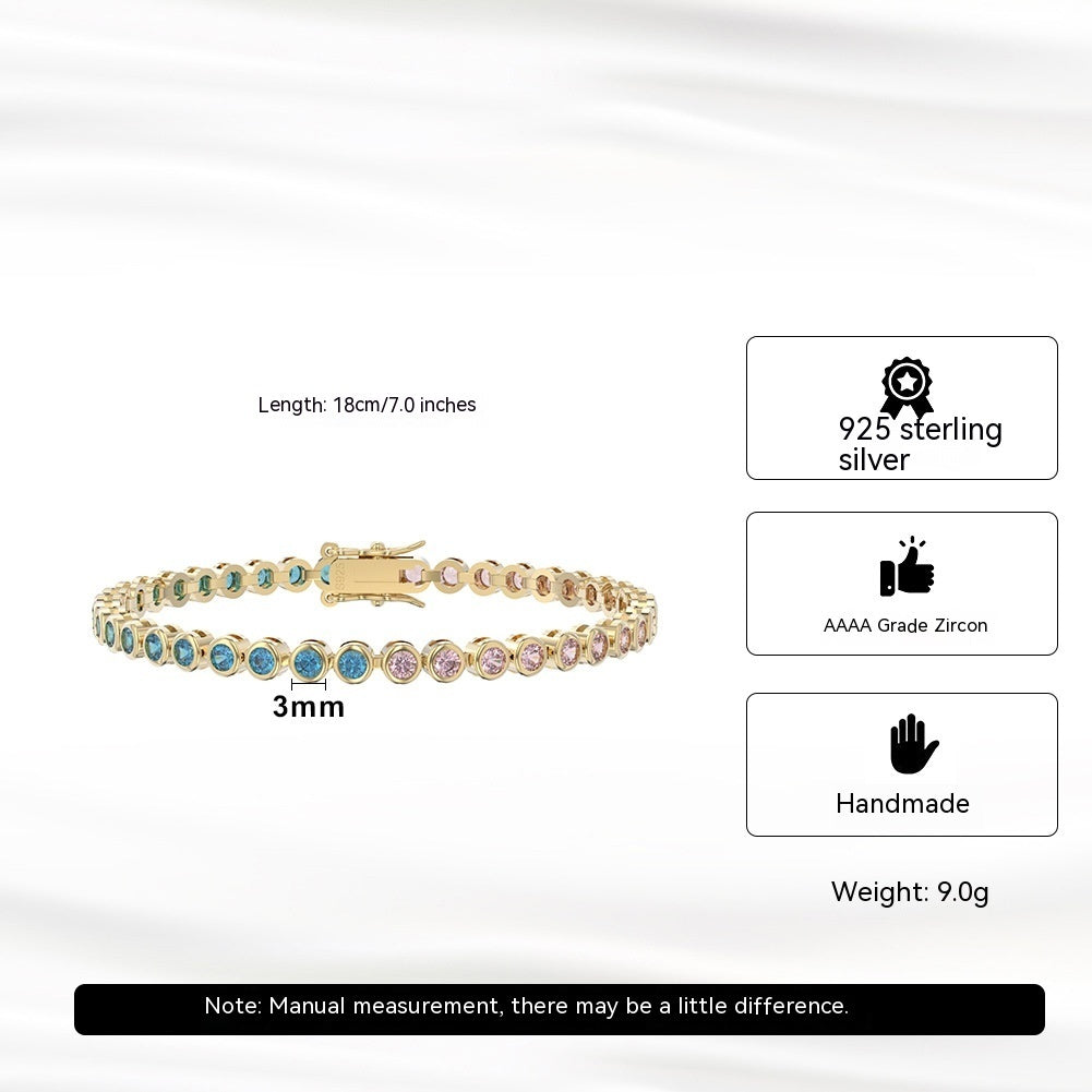 Platinum 14K Gold 925 Sterling Silver Two-tone Zircon Bracelet