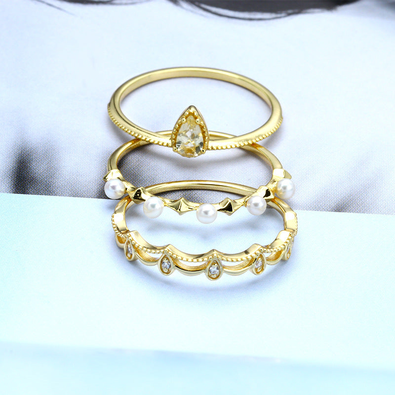 925 Sterling Silver 14K Gold Topaz Pearl Stackable Rings