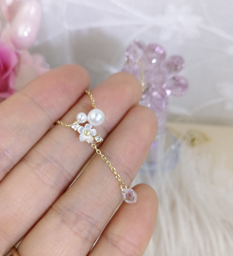 925 Sterling Silver Gold White Shell Diamond Pearl Crystal Necklace Earrings