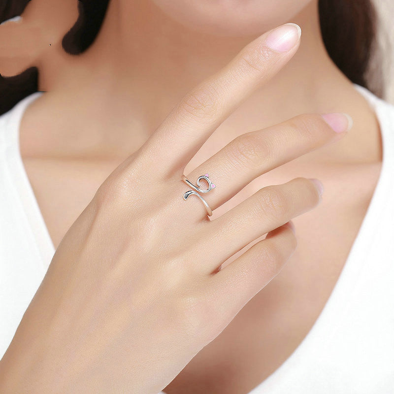 925 Sterling Silver Cat Ring