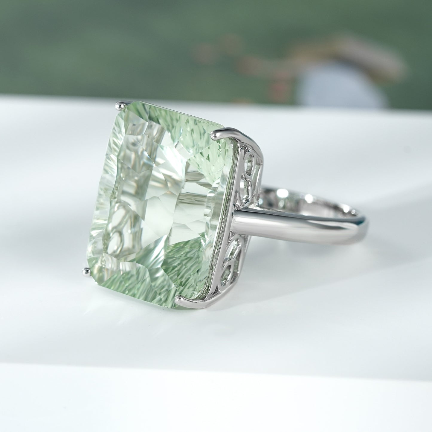 925 Sterling Silver Natural Green Amethyst Ring