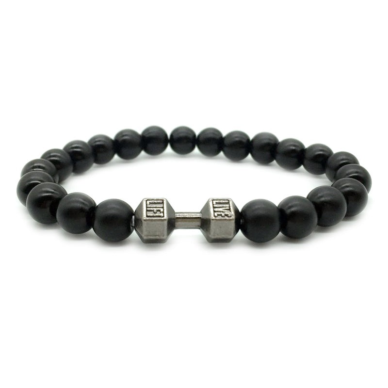 Lava Rock Stone Beads Alloy Metal Barbell Bracelet