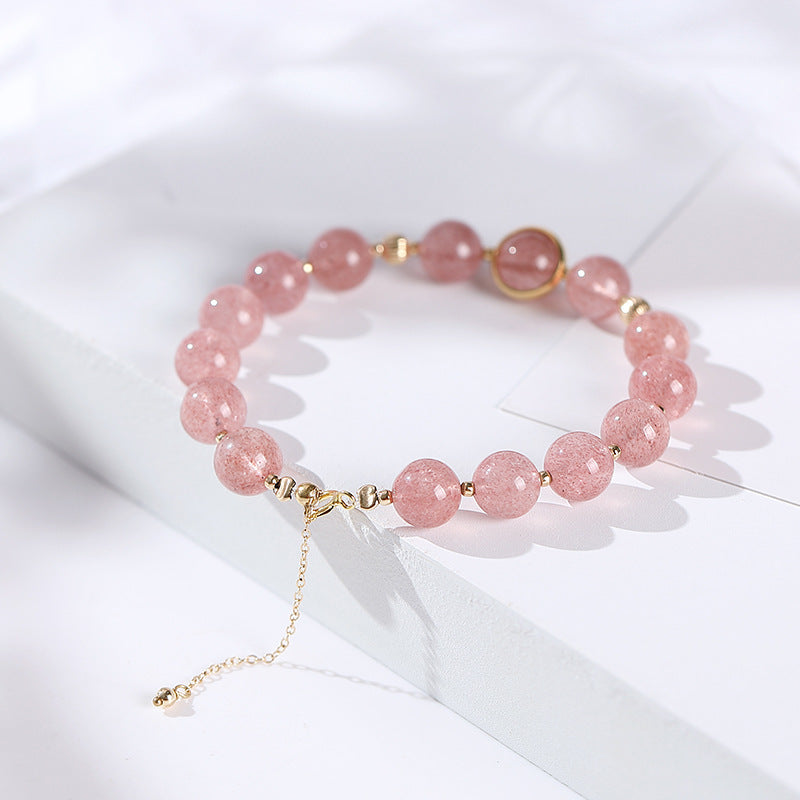 925 Sterling Silver 14K Gold Pink Quarts Moonstone Agate Bracelet