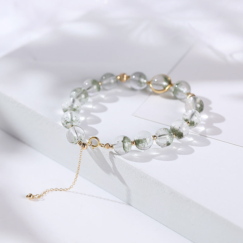 925 Sterling Silver 14K Gold Pink Quarts Moonstone Agate Bracelet