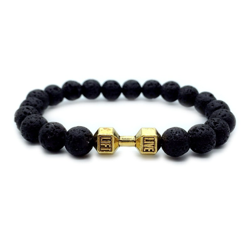 Lava Rock Stone Beads Alloy Metal Barbell Bracelet