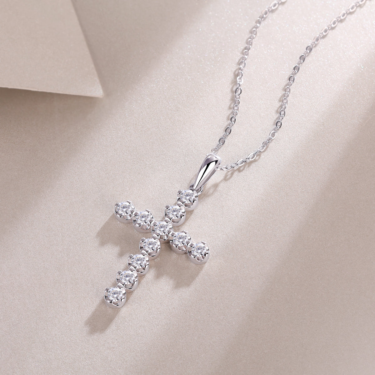 925 Sterling Silver Platinum Gold Moissanite Cross Necklace