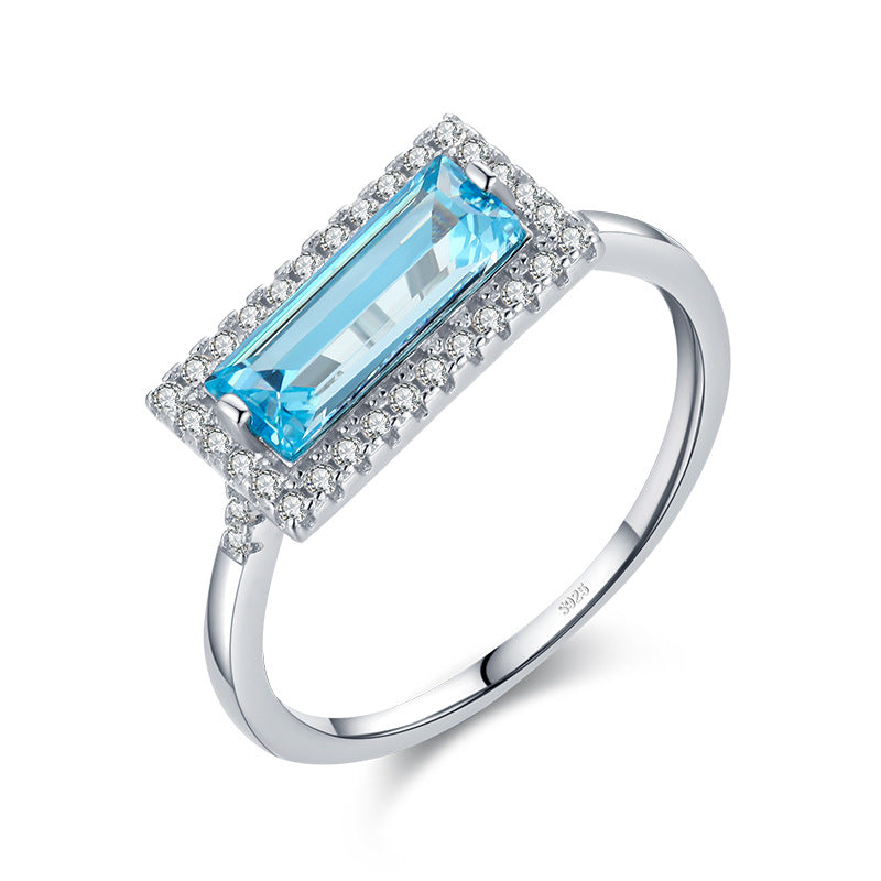 925 Sterling Silver Aquamarine Zircon Ring