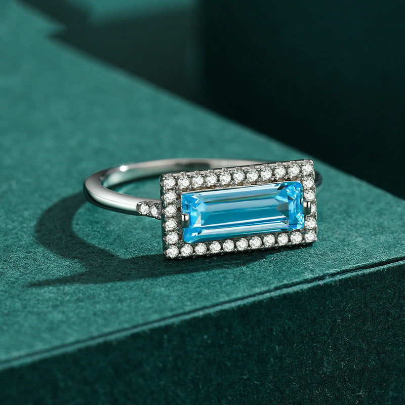 925 Sterling Silver Aquamarine Zircon Ring