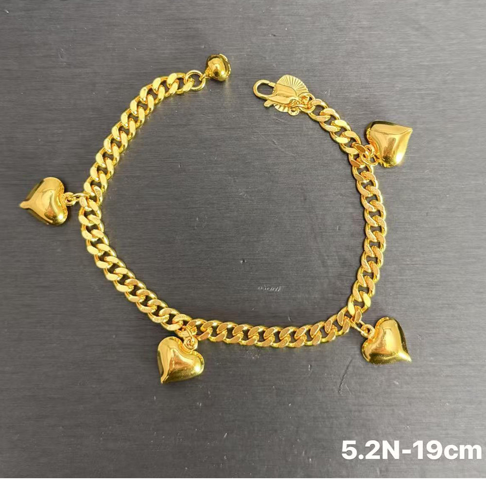 24K Pure Gold Filled Heart Bracelet