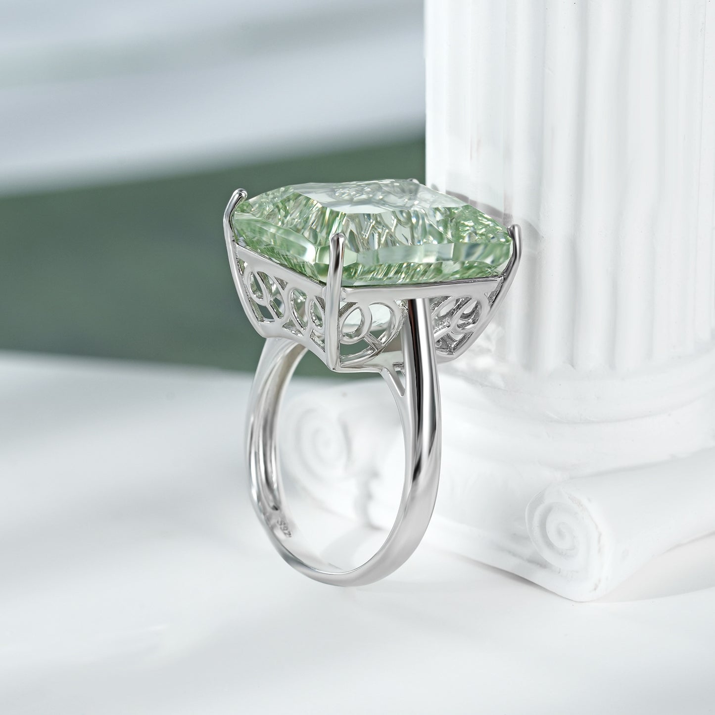 925 Sterling Silver Natural Green Amethyst Ring