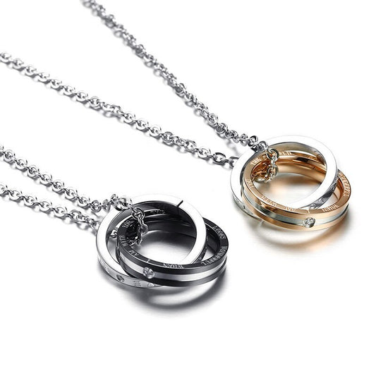 Titanium Steel Rose Gold Cubic Zirconia Couple Necklace