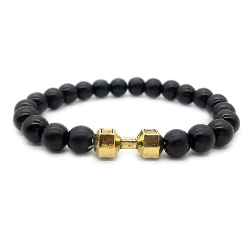 Lava Rock Stone Beads Alloy Metal Barbell Bracelet