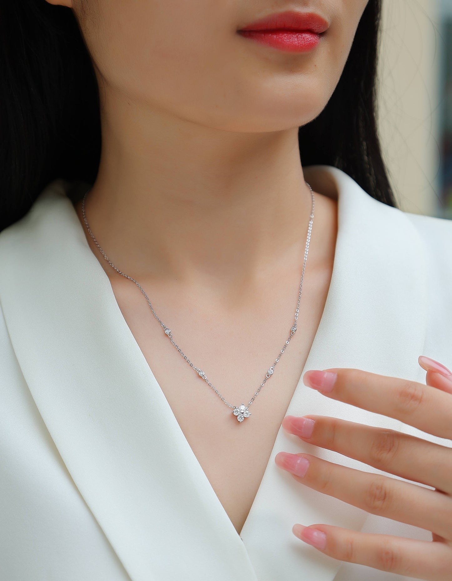 925 Sterling Silver Platinum Moissanite Star Necklace