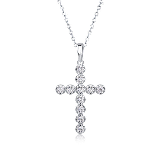 925 Sterling Silver Platinum Gold Moissanite Cross Necklace