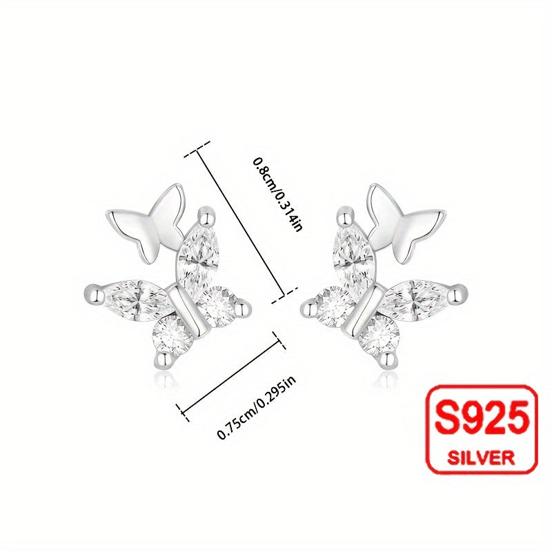 925 Sterling Silver Zircon Butterfly Earrings
