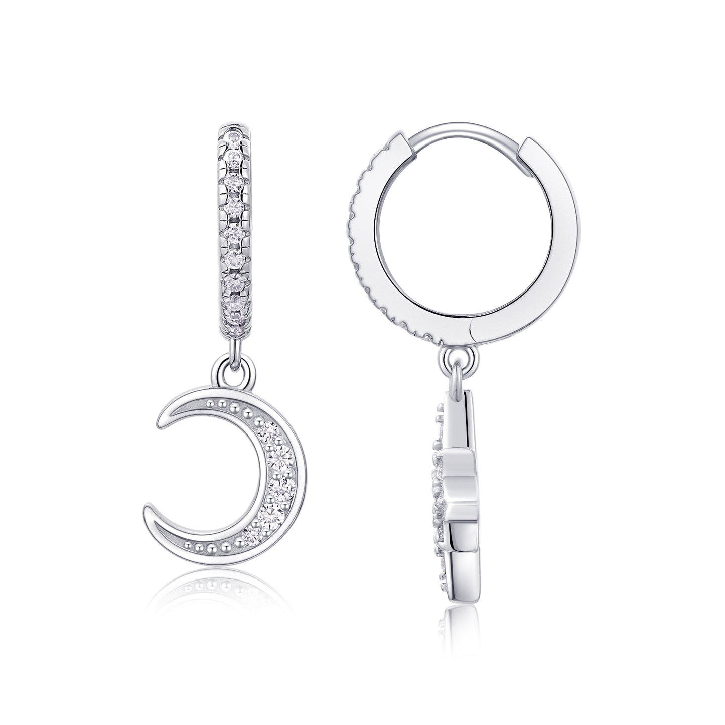 925 Sterling Silver Platinum Moissanite Star and Moon Earrings