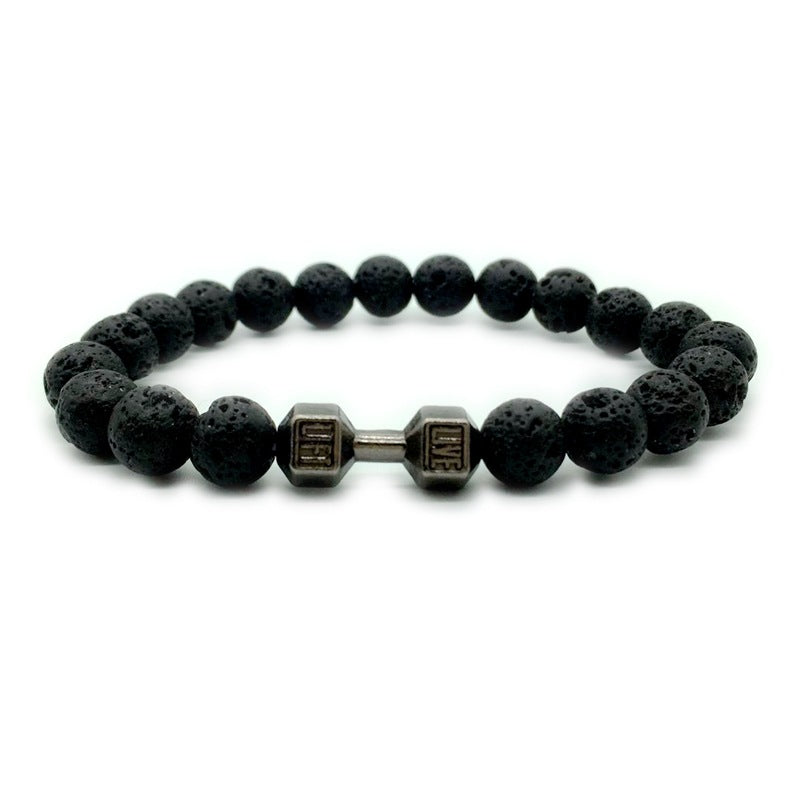 Lava Rock Stone Beads Alloy Metal Barbell Bracelet