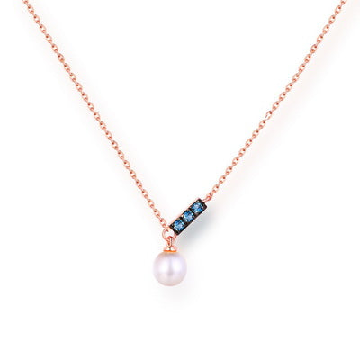 14K Rose Gold London Blue Zicron and Pearl Necklace