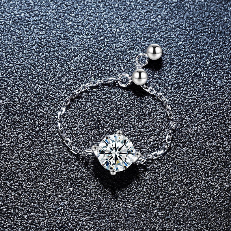 925 Sterling Silver Moissanite Chain Ring