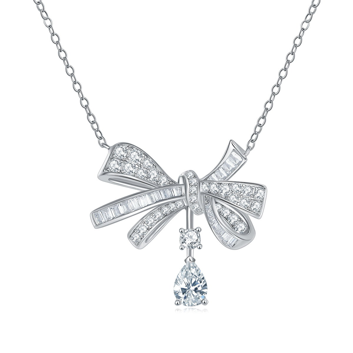 925 Sterling Silver Platinum Moissanite Ribbon Necklace