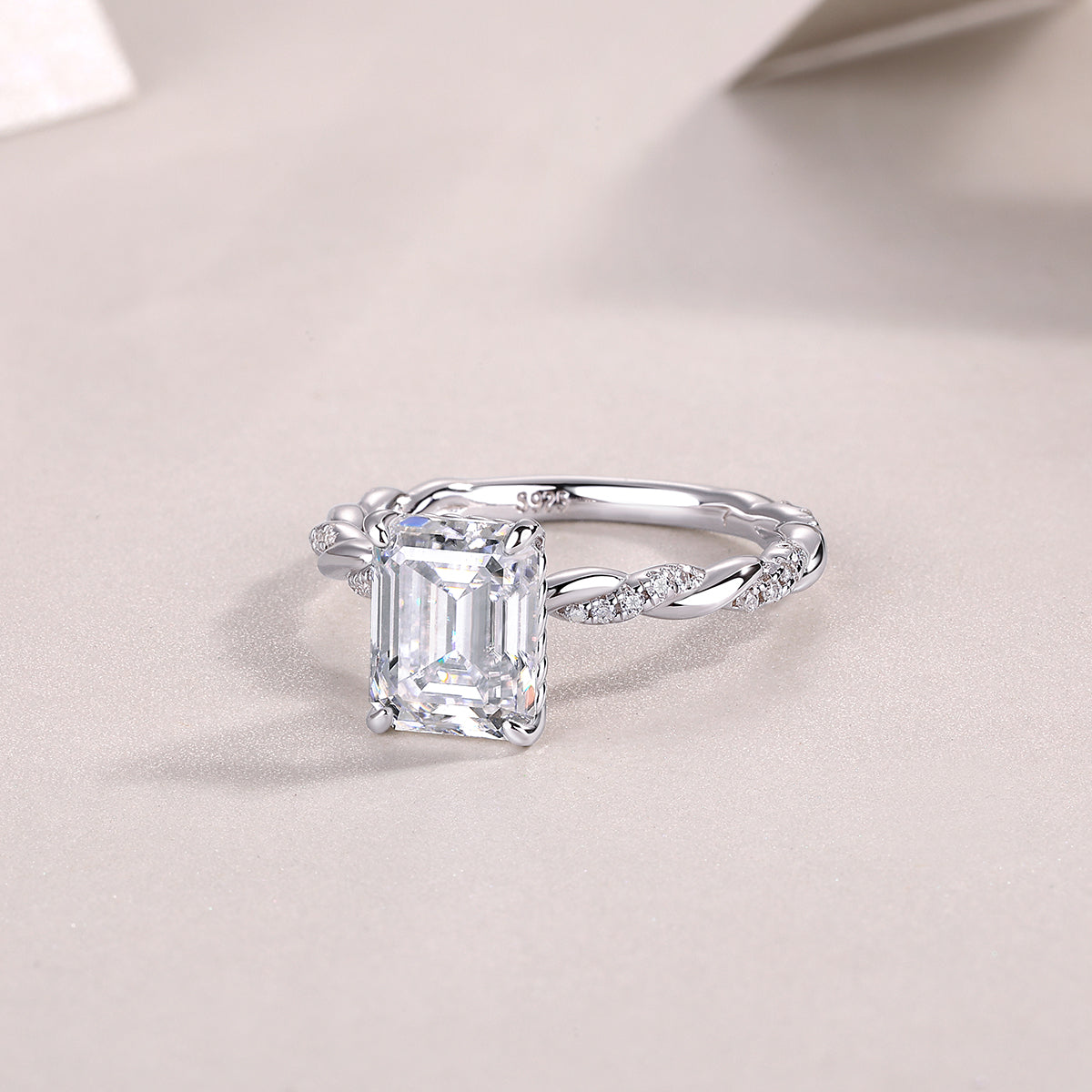 925 Sterling Silver Platinum Moissanite Ring
