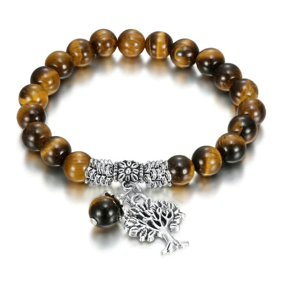 Sliver Natural Tiger Eye Tree Bracelet