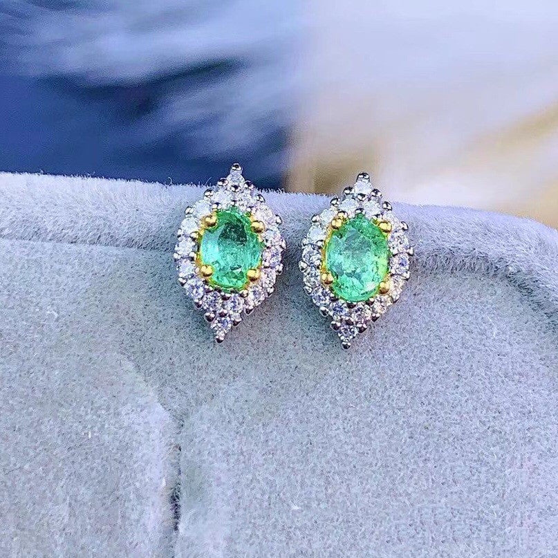 925 Sterling Silver Zicron and Natural Emerald Earrings