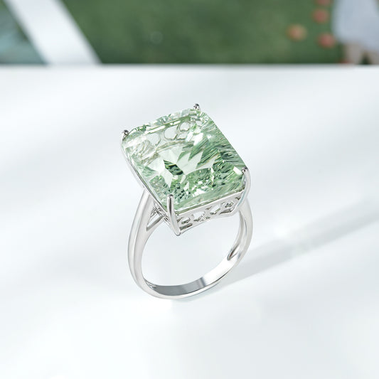 925 Sterling Silver Natural Green Amethyst Ring