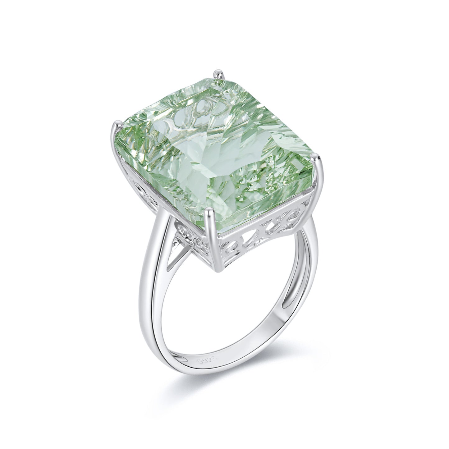 925 Sterling Silver Natural Green Amethyst Ring